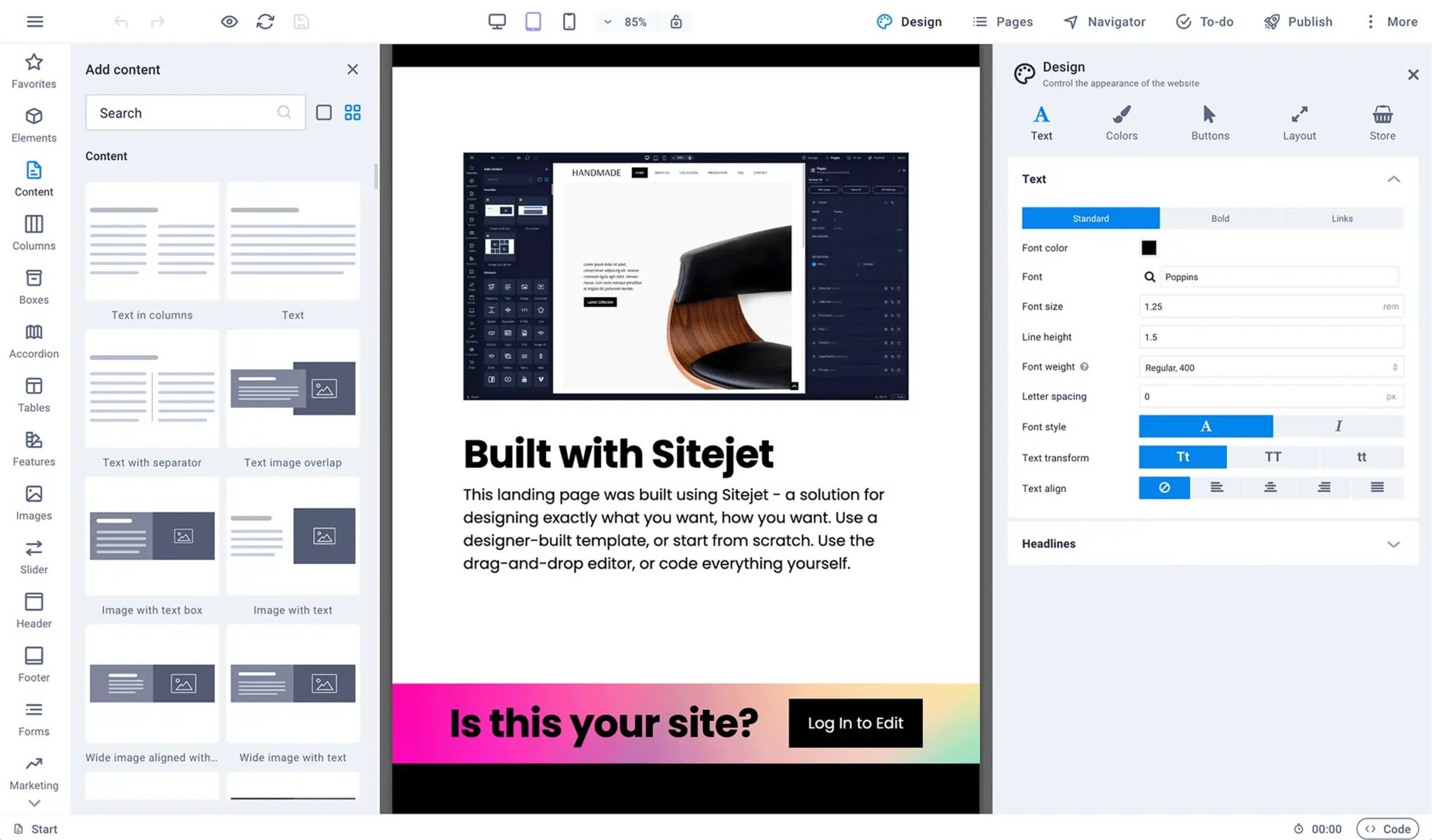 Template Sitejet Builder disponibili nel pannello cPanel